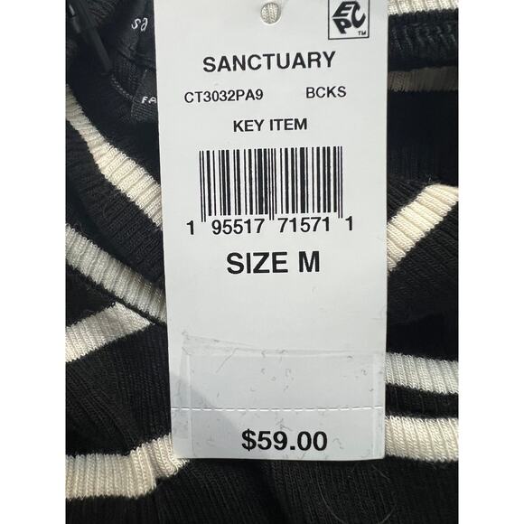 SANCTUARY TOP WOMENS MEDIUM  SLEEVELESS STRIPE MOCK NECK T-SHIRT BLACK NEW - Picture 10 of 12